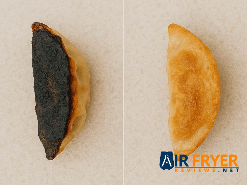 Air Fryer Frozen Potstickers: Quick & Easy Dumplings for a Delicious Snack 16 Comparison of a burnt and perfectly cooked potsticker Air Fryer Reviews