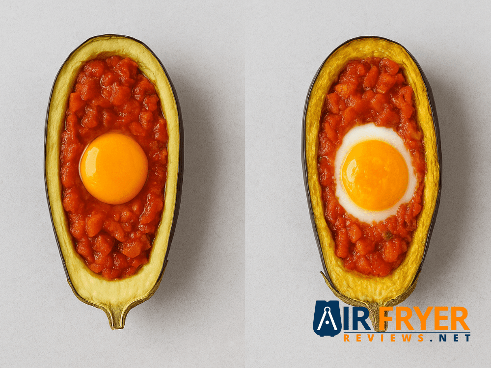 Before and after baking comparison of the egg Air Fryer Reviews