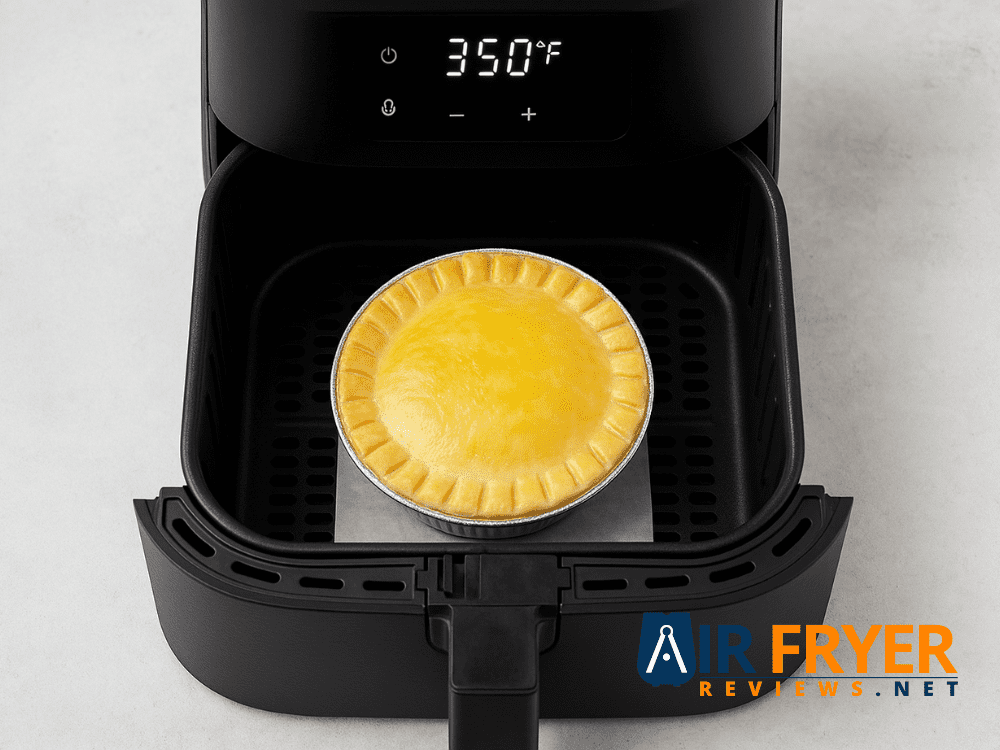 How to Cook Marie Callender’s Chicken Pot Pie in an Air Fryer? 11 Pot pie placed correctly in the air fryer basket showing ample space around it Air Fryer Reviews