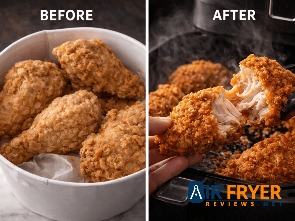 Before and after reheating fried chicken in an air fryer Air Fryer Reviews