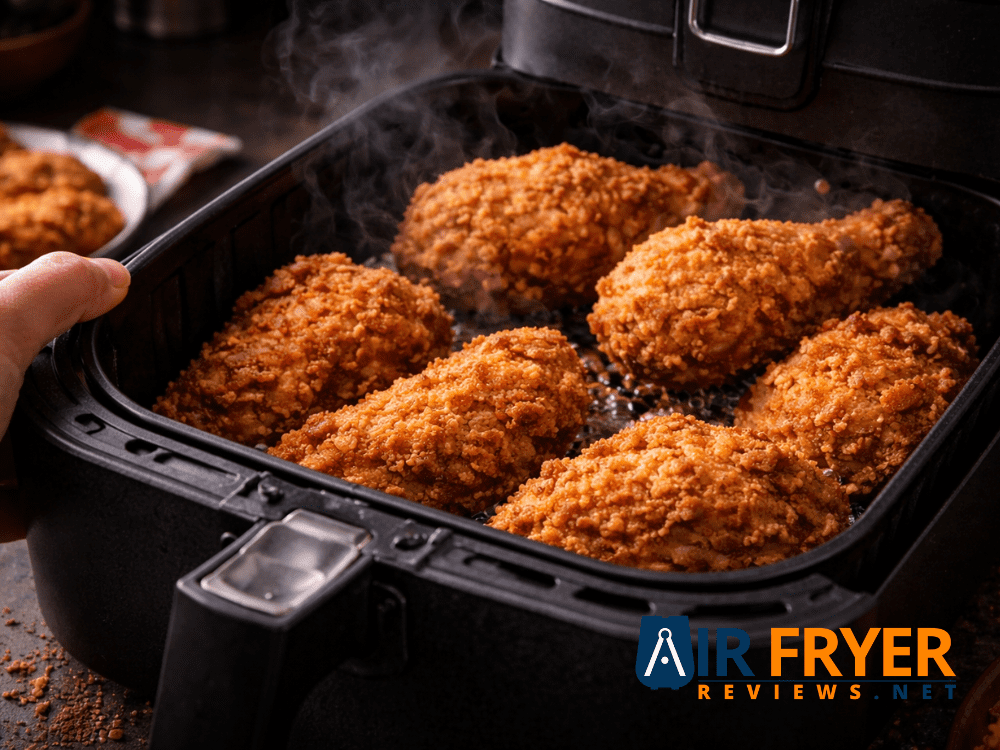 Crispy fried chicken in air fryer basket Air Fryer Reviews