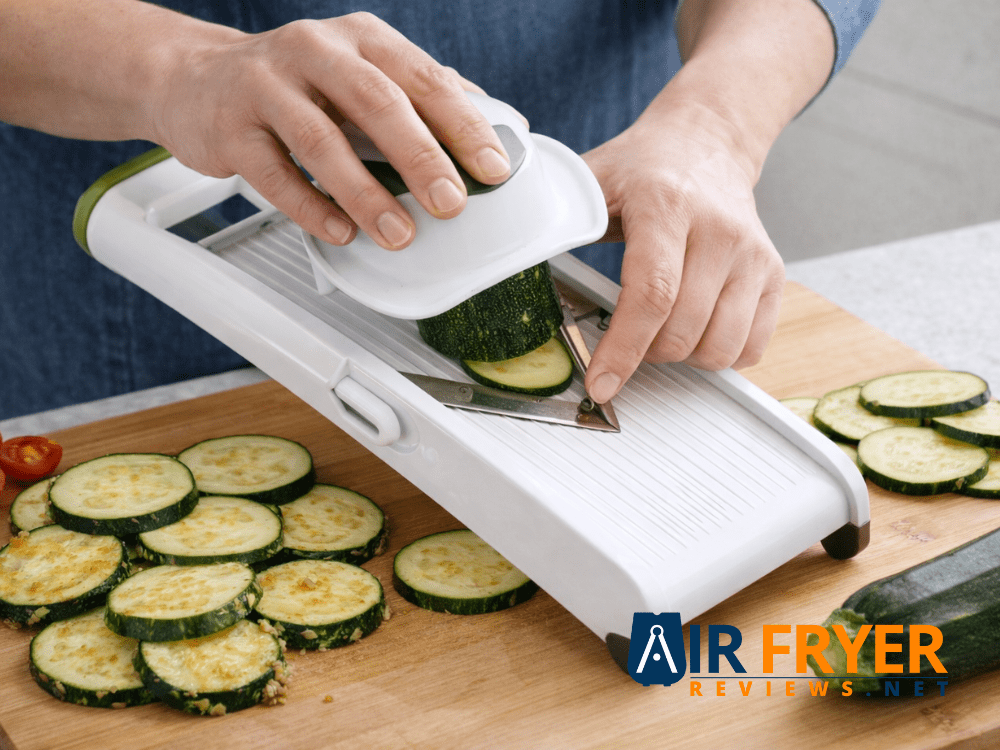 Evenly slicing zucchini with mandoline slicer Air Fryer Reviews