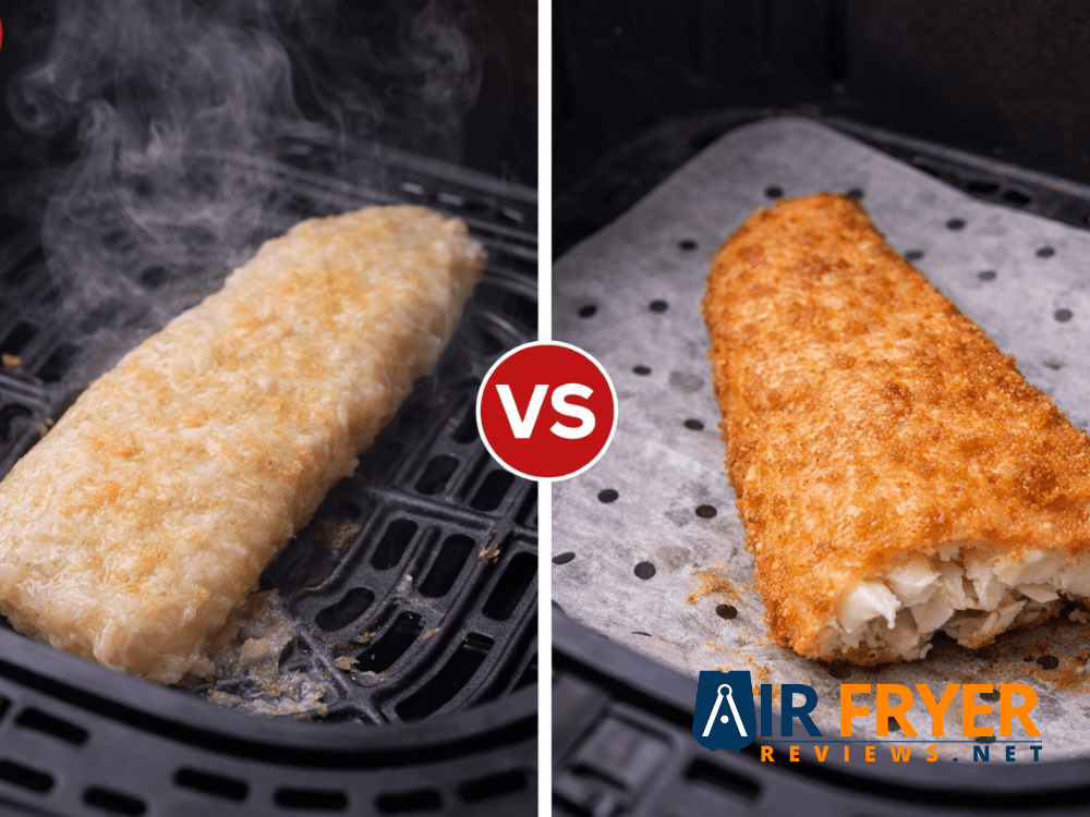 Air Fryer Frozen Fish Fillets (No Thawing Needed!) 7 Soggy air fryer fish compared to crispy golden fillet Air Fryer Reviews