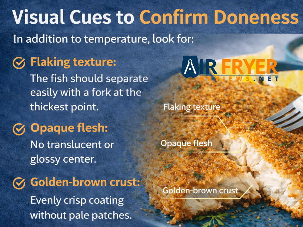 Cooked fish showing flaky texture opaque flesh and golden crust Air Fryer Reviews