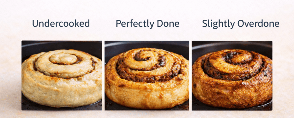 How to Cook Perfect Air Fryer Pillsbury Cinnamon Rolls - No More Burnt Edges! 4 Side by side air fryer cinnamon rolls demonstrating proper baking doneness Air Fryer Reviews