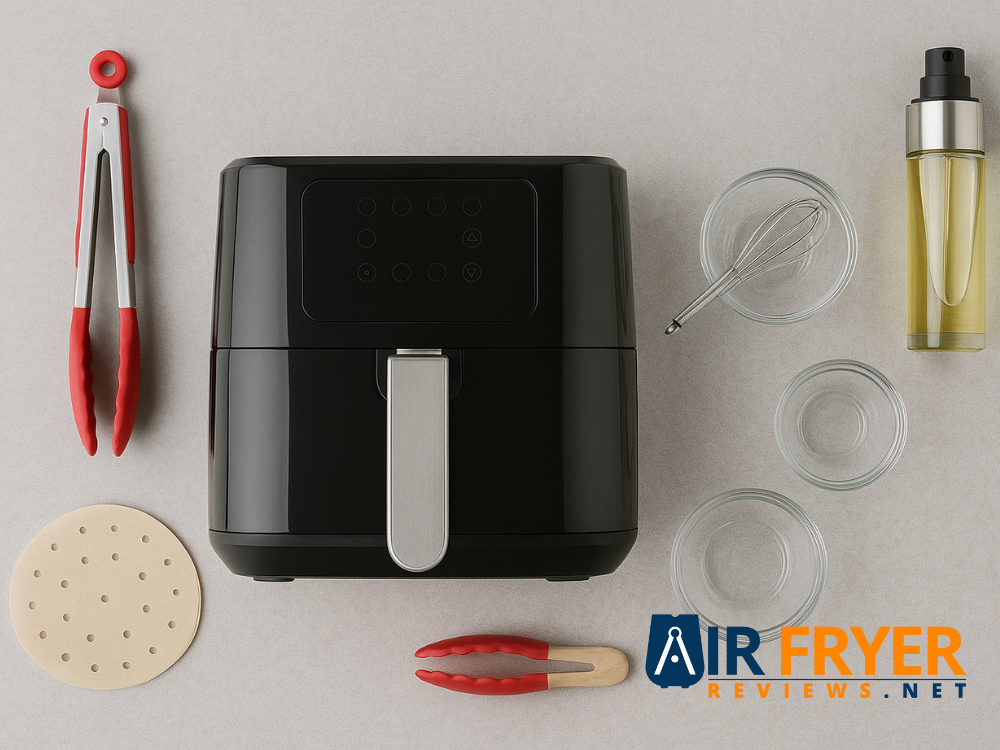 A flat lay photo of all essential ingredients and equipment neatly arranged.