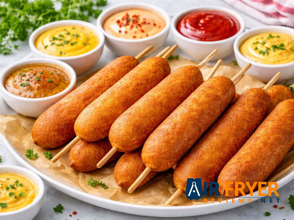 Crispy air fried corn dogs with dipping sauces Air Fryer Reviews