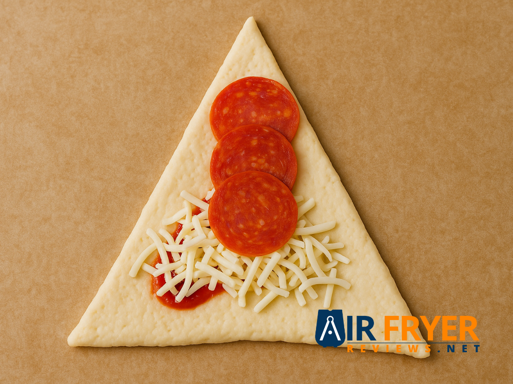 Dough topped with cheese and pepperoni Air Fryer Reviews