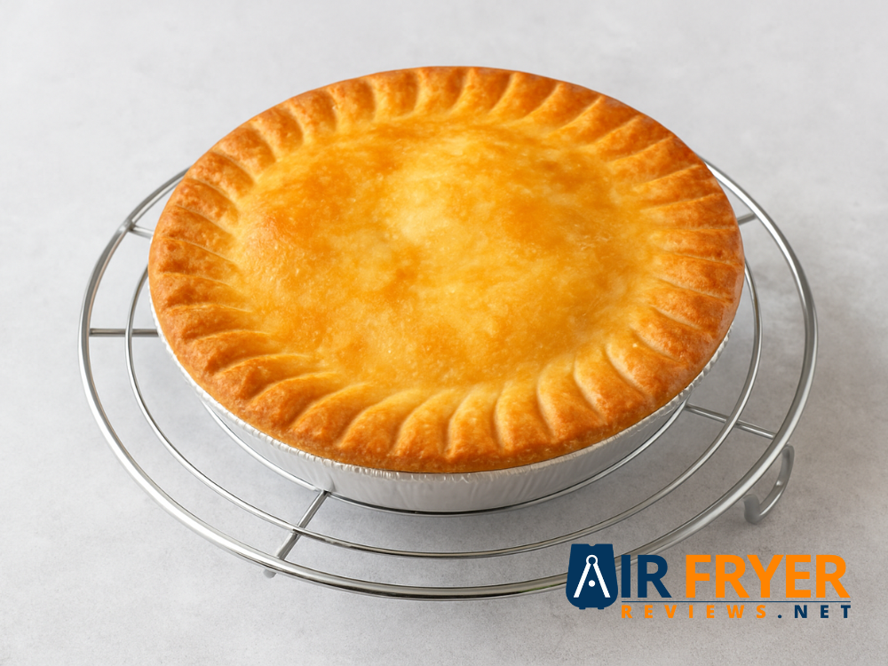 Perfectly cooked golden brown pot pie resting on a plate or cooling rack Air Fryer Reviews