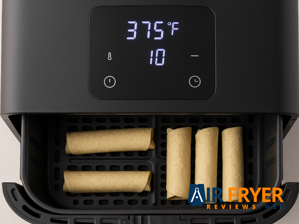 Taquitos seam side down in a single layer with space between rolls Air Fryer Reviews