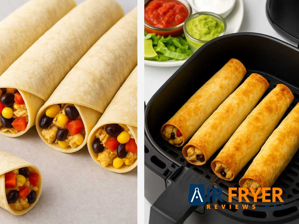 see the colorful tortilla stuffing before it turns into crisp air fryer taquitos Air Fryer Reviews
