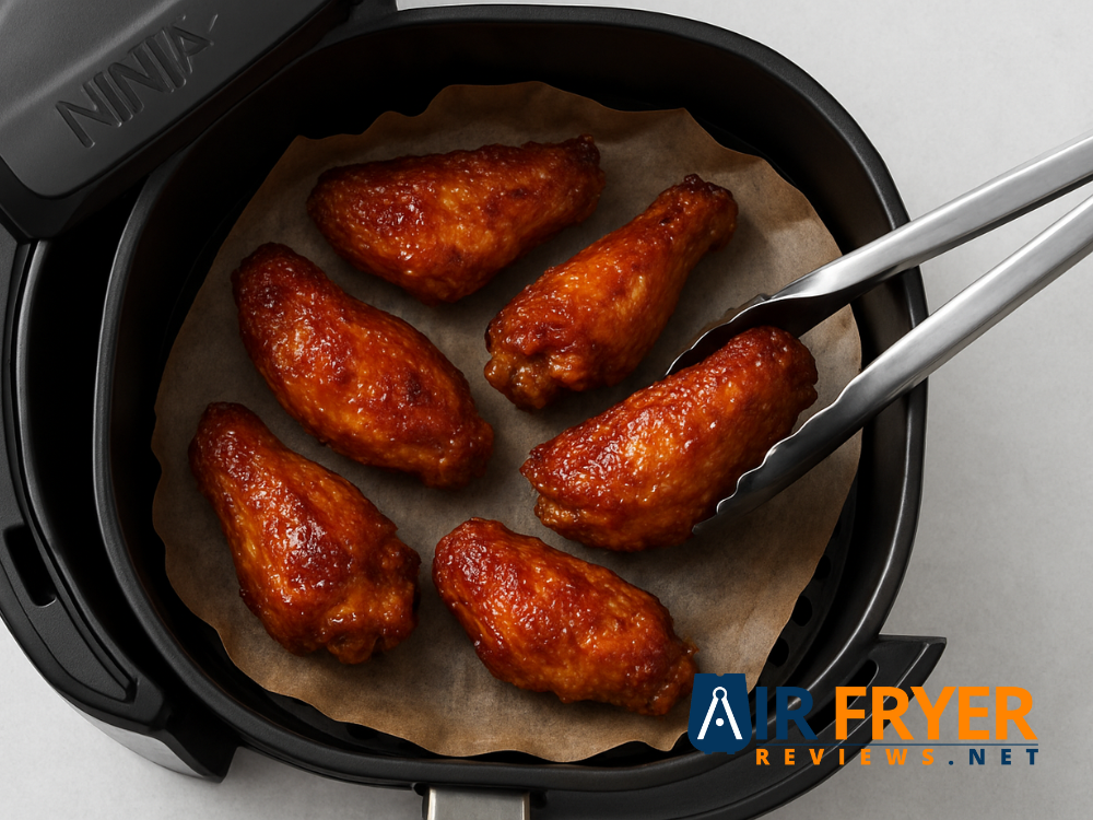 Air fried chicken wings inside basket Air Fryer Reviews