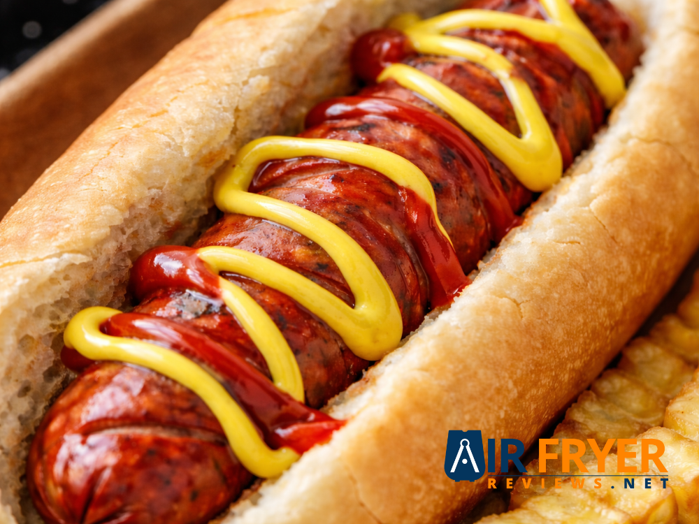 Close up of a hot dog with shallow diagonal scores Air Fryer Reviews