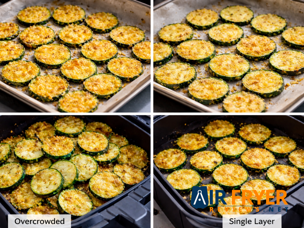 Overcrowded versus single layer zucchini chips in air fryer Air Fryer Reviews