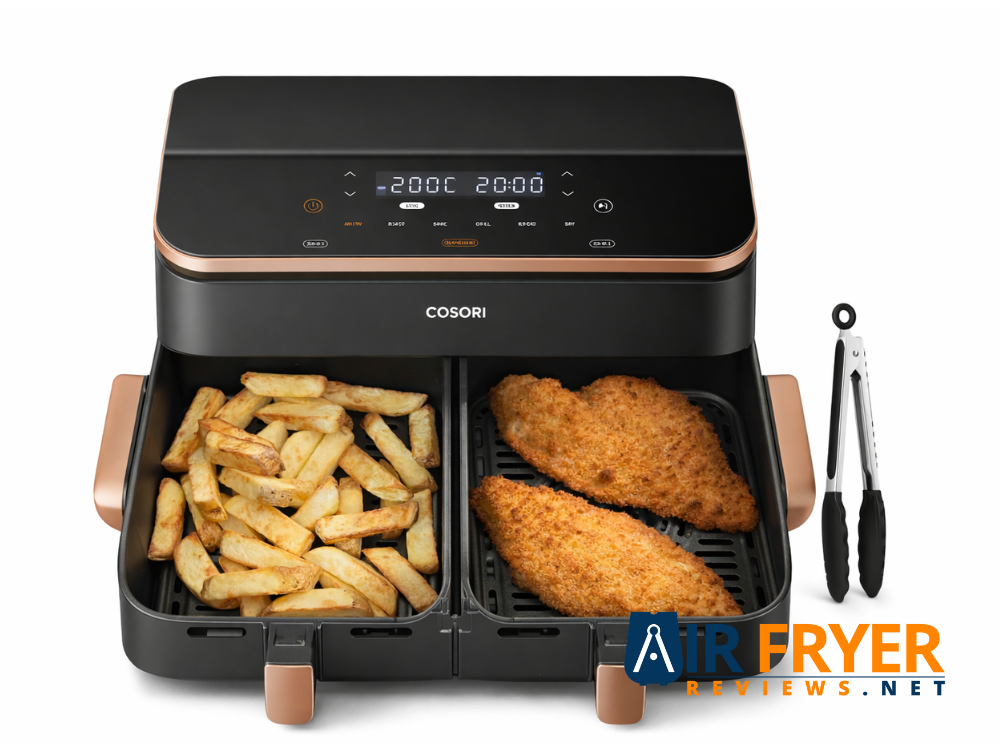 COSORI Dual Air Fryer 9Qt Review: The 10-in-1 Powerhouse for Faster, Healthier Family Meals 10 Cosori Dual Air fryer with fries and chicken Air Fryer Reviews