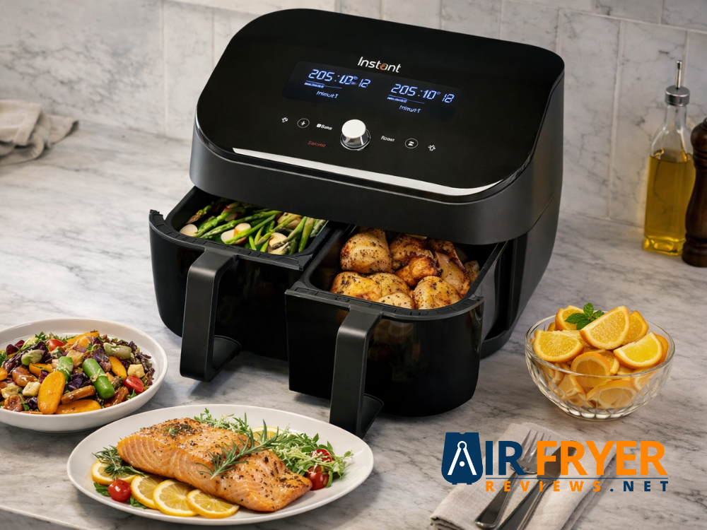 COSORI Dual Air Fryer 9Qt Review: The 10-in-1 Powerhouse for Faster, Healthier Family Meals 14 Modern dual basket air fryer on luxury marble kitchen counter Air Fryer Reviews