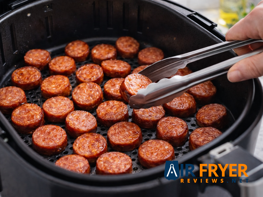 pieces being flipped with tongs Air Fryer Reviews